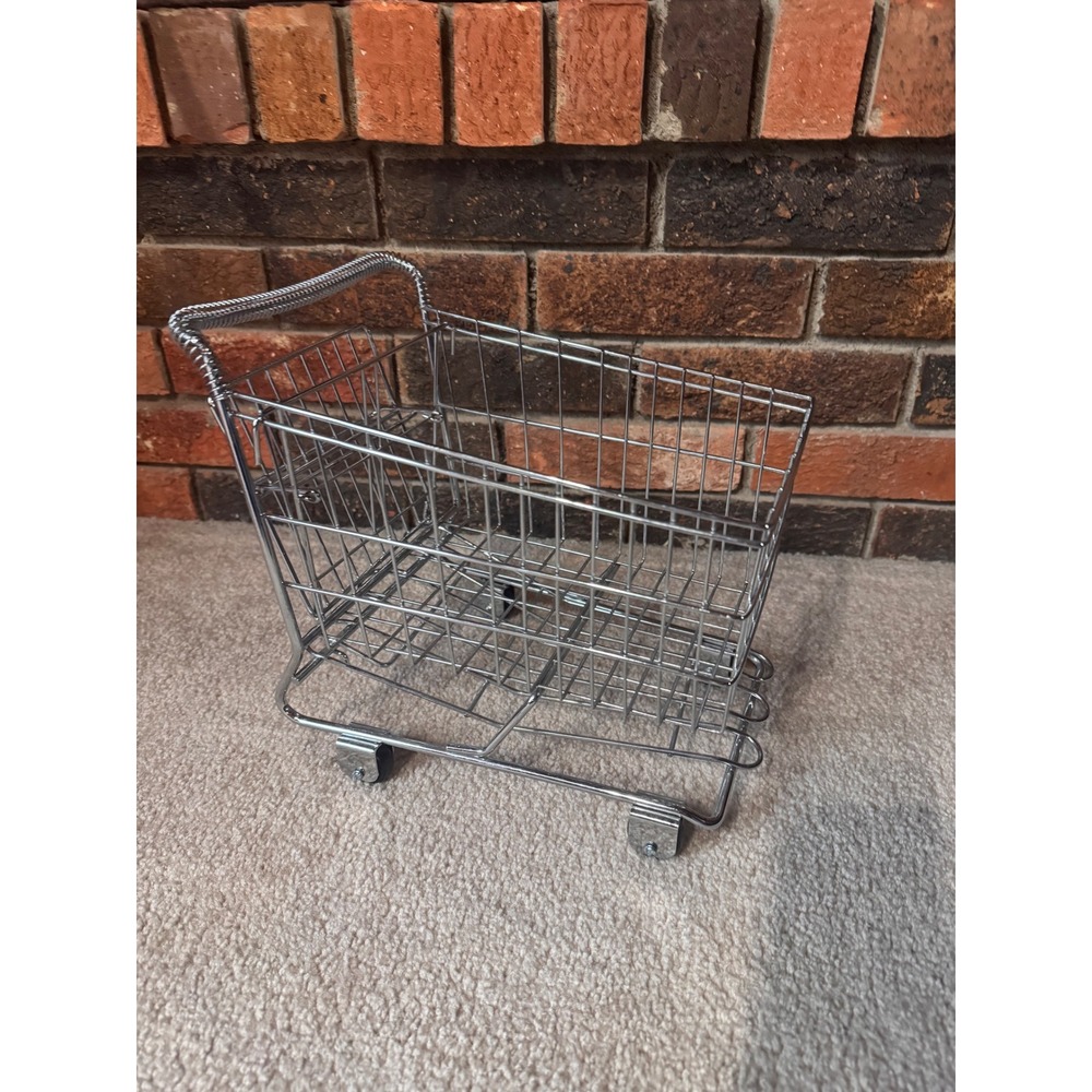 Miniature Metal Shopping Cart Toy Silver Chrome Grocery Trolley Pretend Play